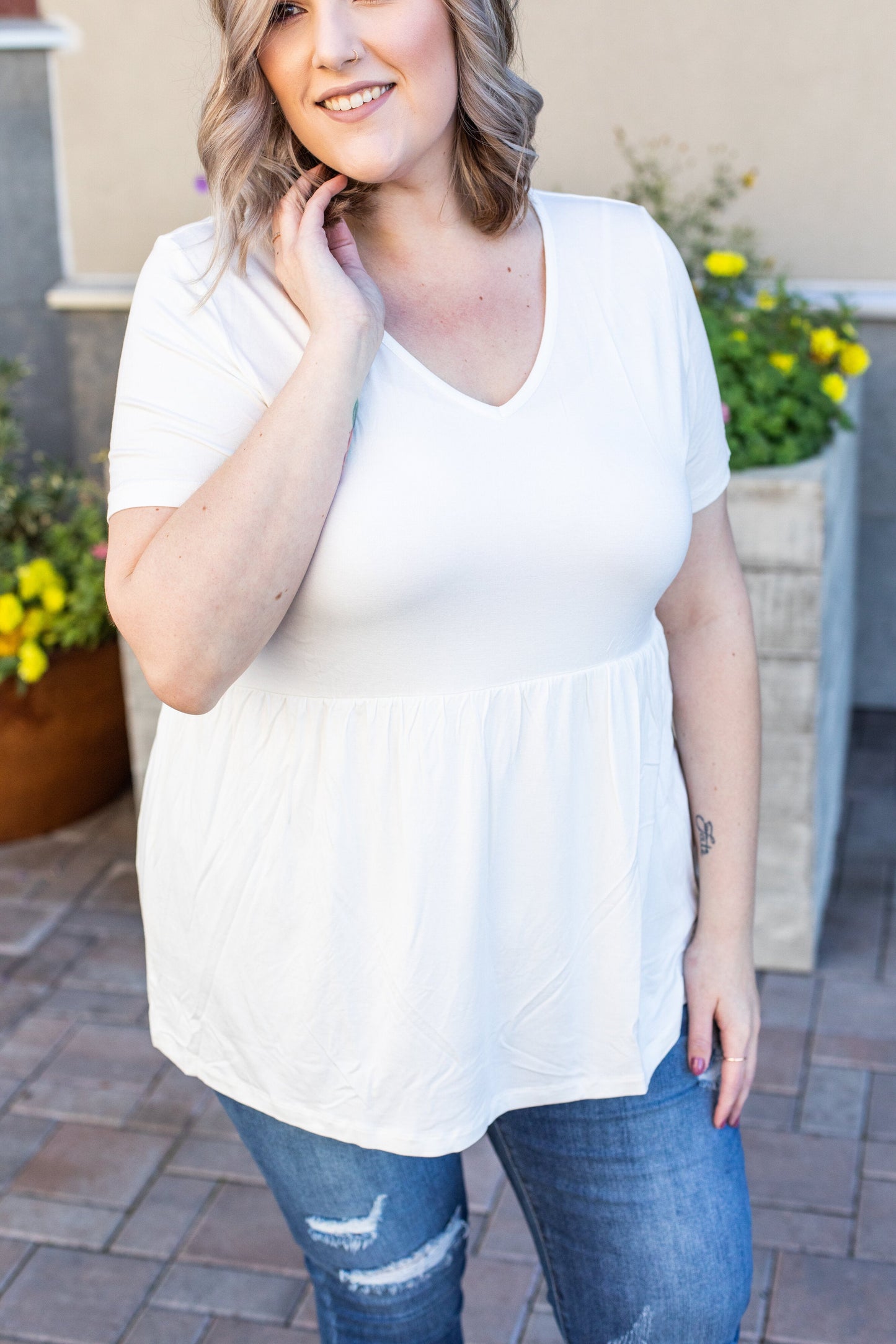 Sarah Ruffle Top - Ivory