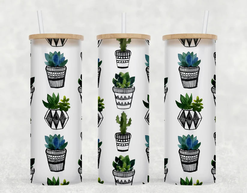 Succulent Tall Glass Bamboo Tumbler