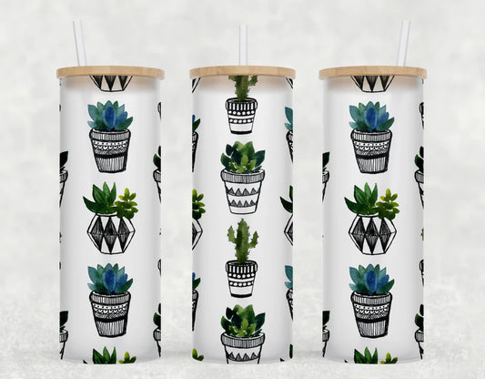 Succulent Tall Glass Bamboo Tumbler