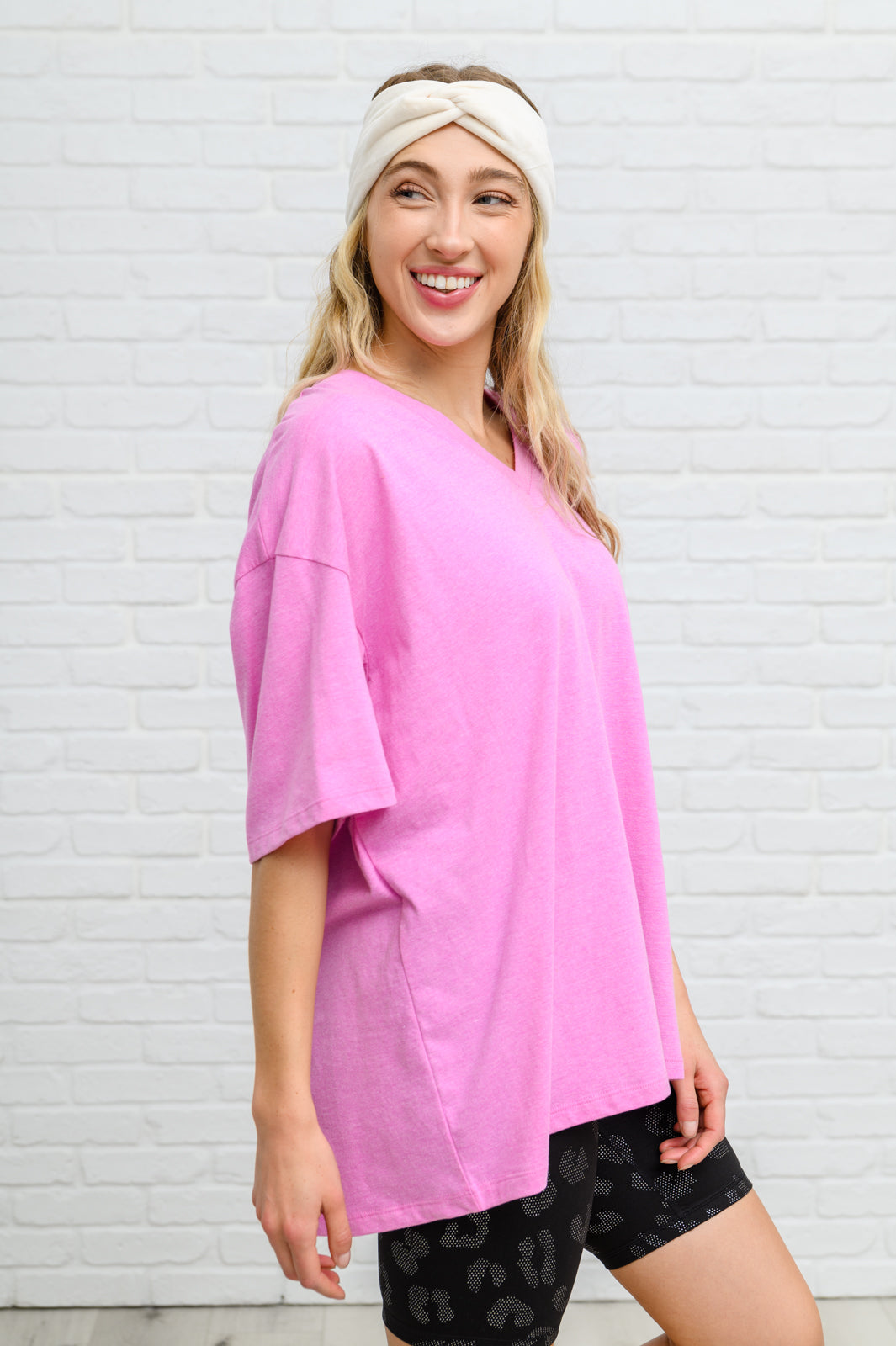 Boxy V Neck Boyfriend Tee In Pink