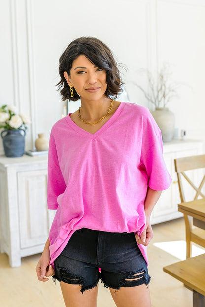 Boxy V Neck Boyfriend Tee In Pink