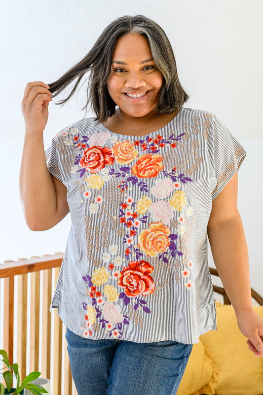 Canopy Of Crushes Striped Floral Top