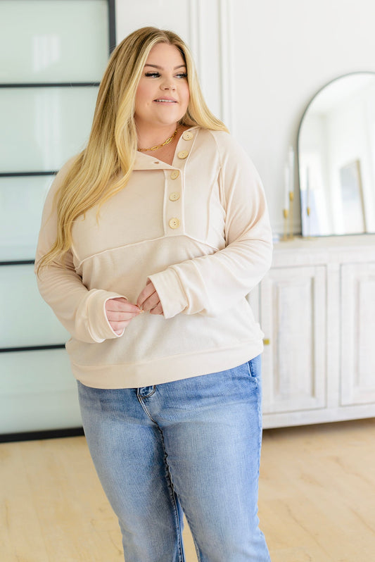 Capture the Day Side Button Hoodie in Oatmeal