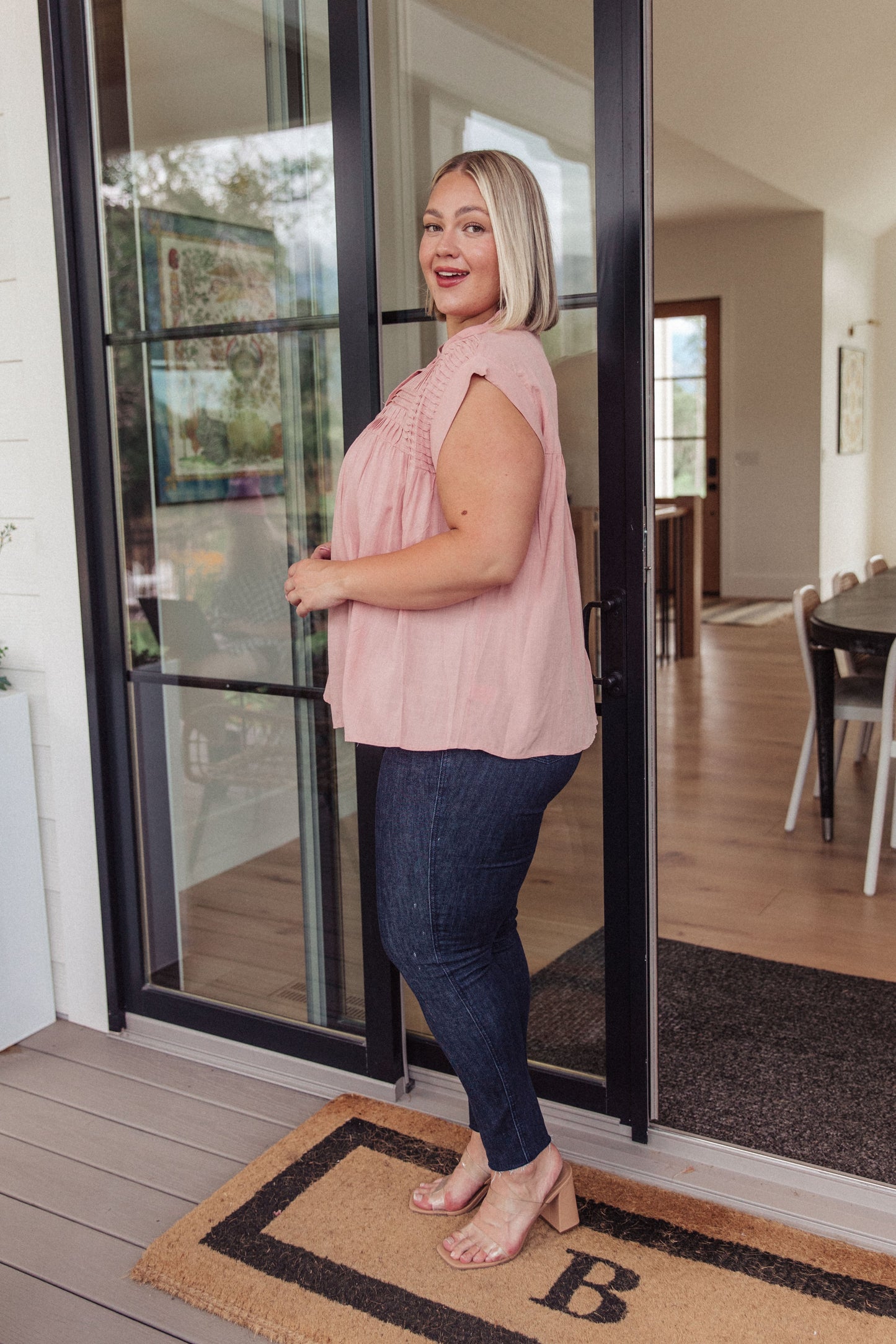 Pleat Detail Button Up Blouse in Pink