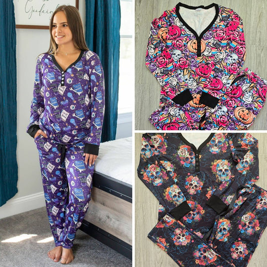 PREORDER: Long Sleeve Halloween Pajama Set in Assorted Prints