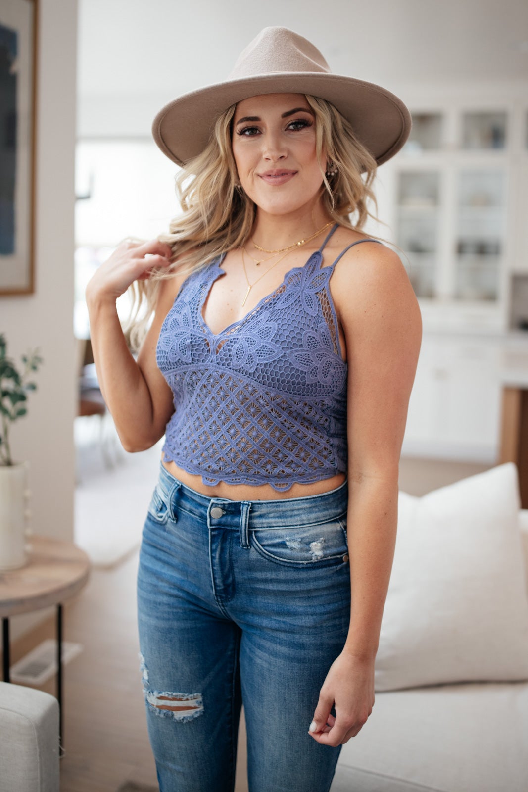 Wild And Free Crop Top in Dusty Blue