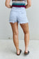 RISEN Katie High Waisted Distressed Shorts in Ice Blue