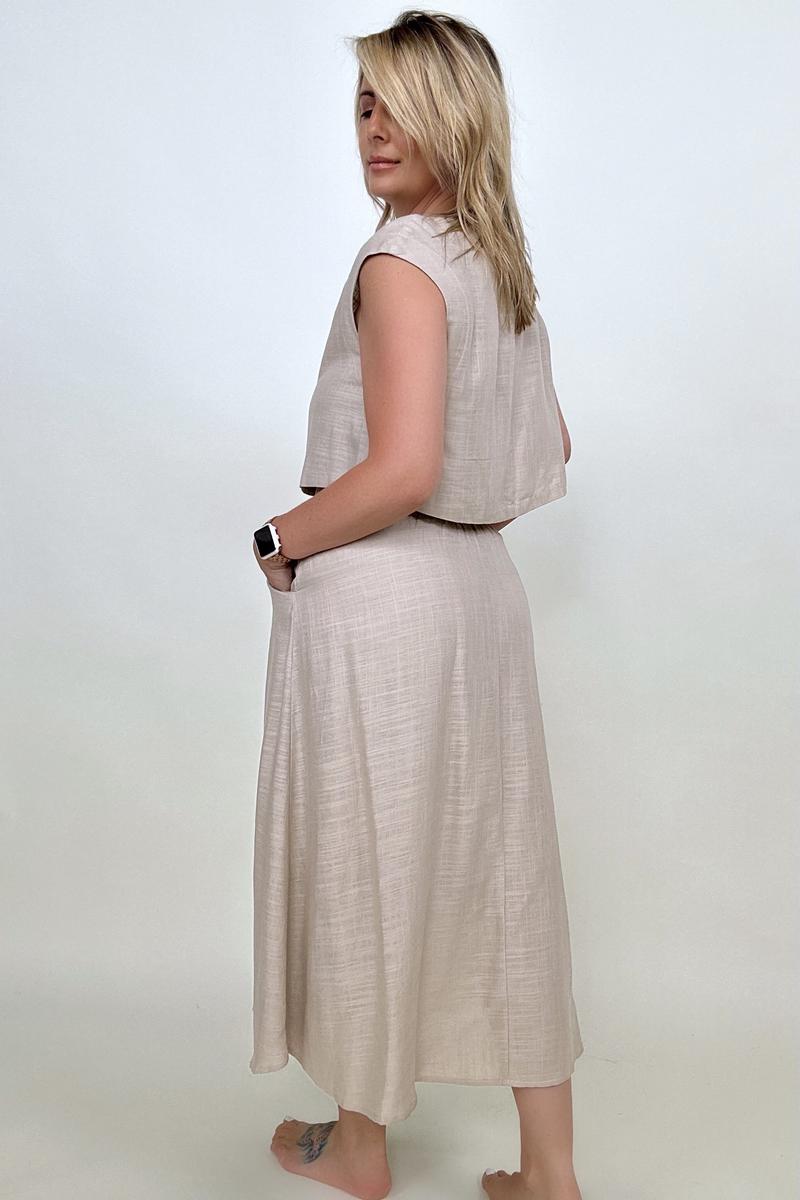 White Birch Sleeveless Linen Top And Skirt Set