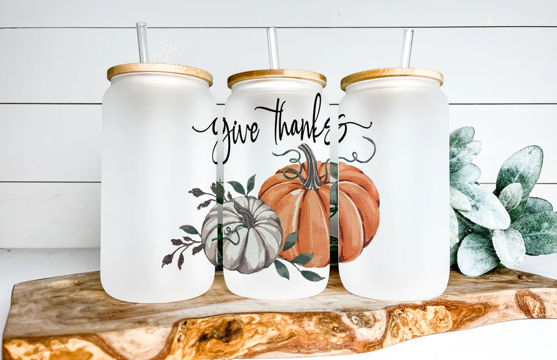 Give Thanks Glass Bamboo Tumbler