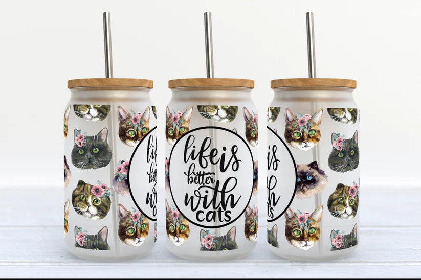 Life is Better with Cats Glass Bamboo Tumbler