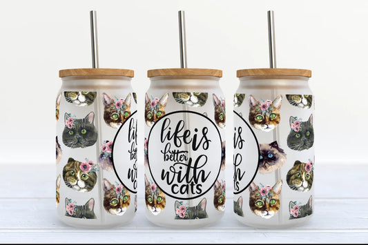 Life is Better with Cats Glass Bamboo Tumbler