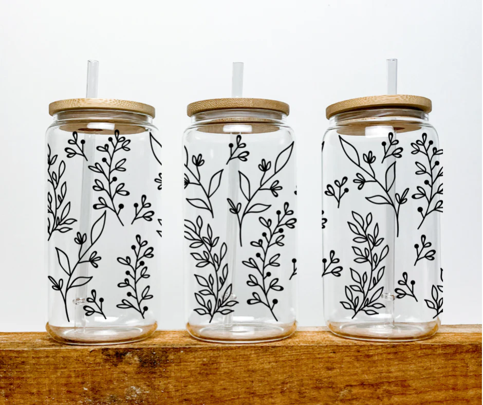 Floral Glass Bamboo Tumbler