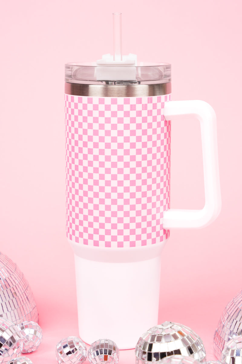 THE TRAVELER COTTON CANDY CHECK STAINLESS STEEL TUMBLER