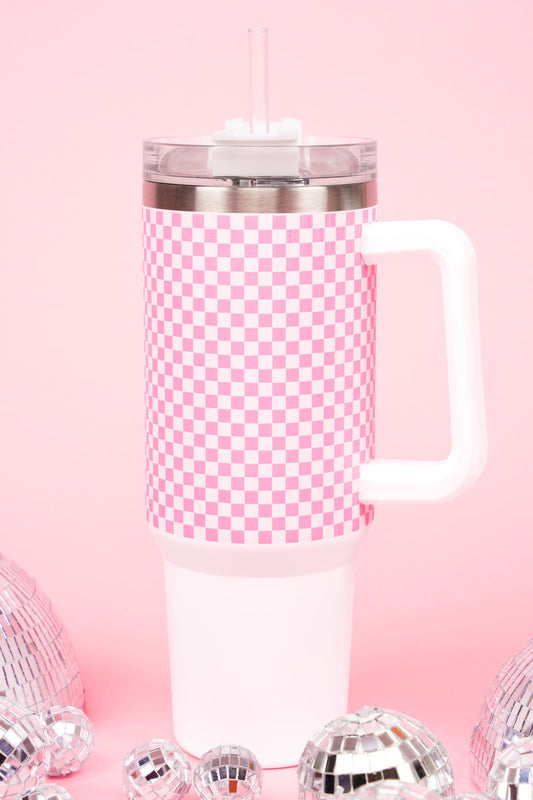 THE TRAVELER COTTON CANDY CHECK STAINLESS STEEL TUMBLER