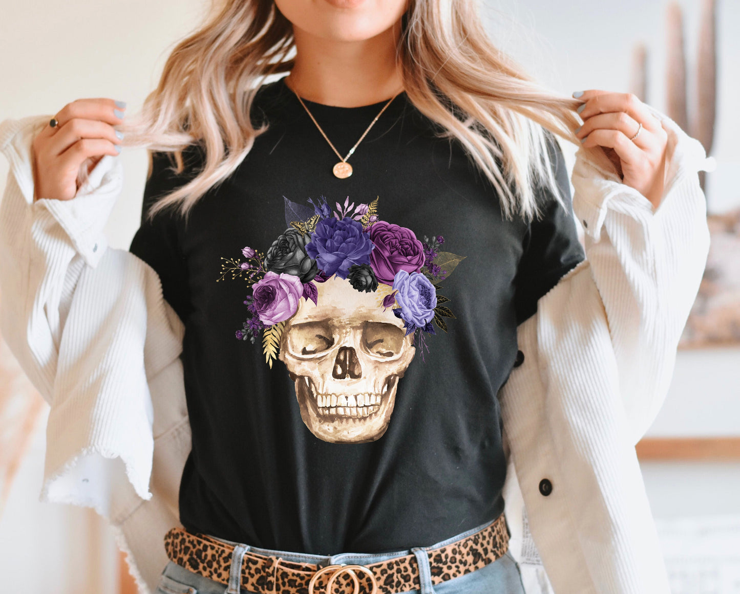 PURPLE Floral Skull